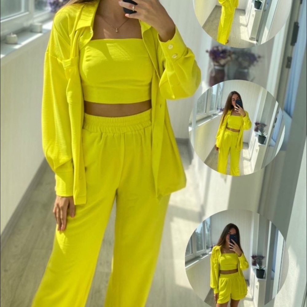 women's light suit (trousers and long shirt) made of crepe fabric